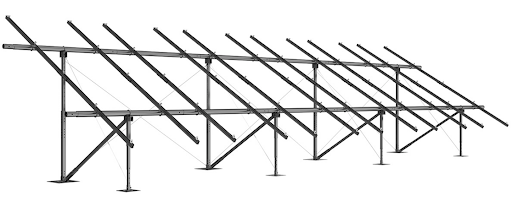 Illustration of a solar panel rack, showcasing the Osprey PowerRACK® as a durable, easy-to-install ground-mount solution.